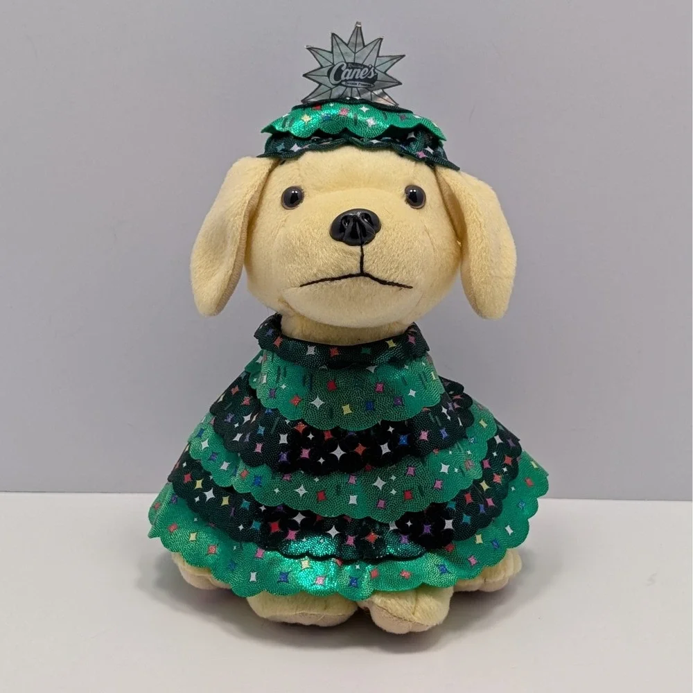 Raising Canes Christmas Tree Dog Plush 2023 Holiday Mascot Yellow Lab 8 Inch